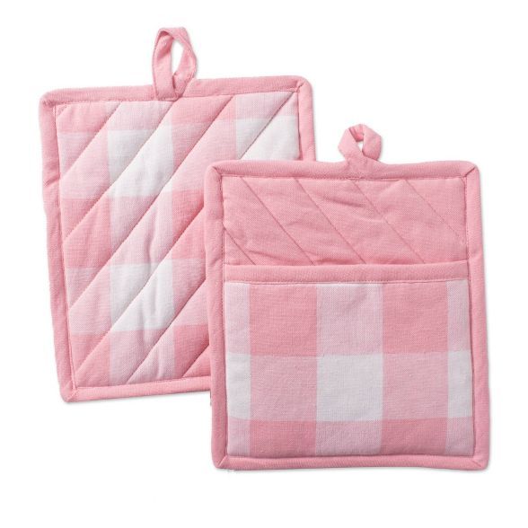 2pk Cotton Buffalo Check Kitchen Pot Holders Pink - Design Imports | Target