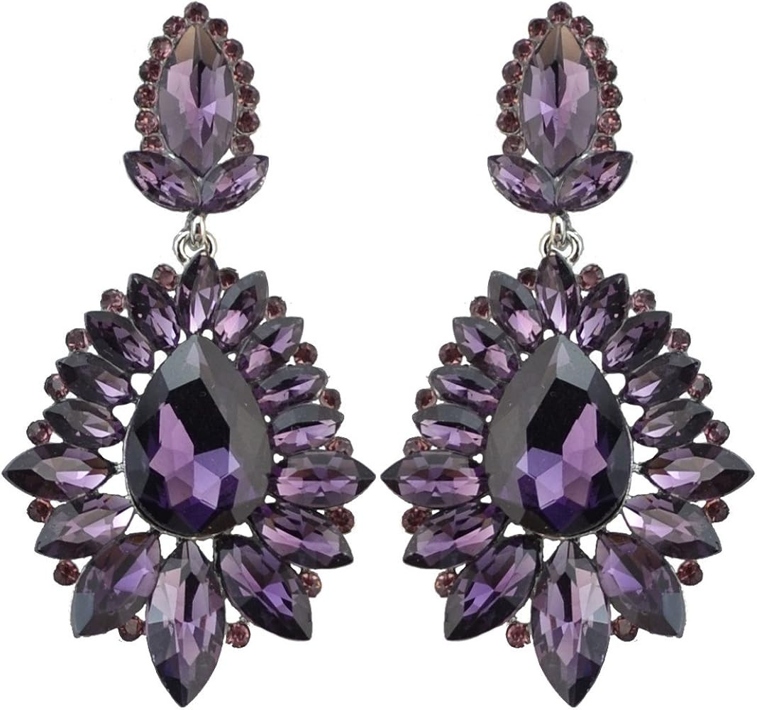 idealway Crystal Rhinestone Dangle Earrings For Women Wedding Jewelry Luxury Chandelier Drop Earr... | Amazon (US)