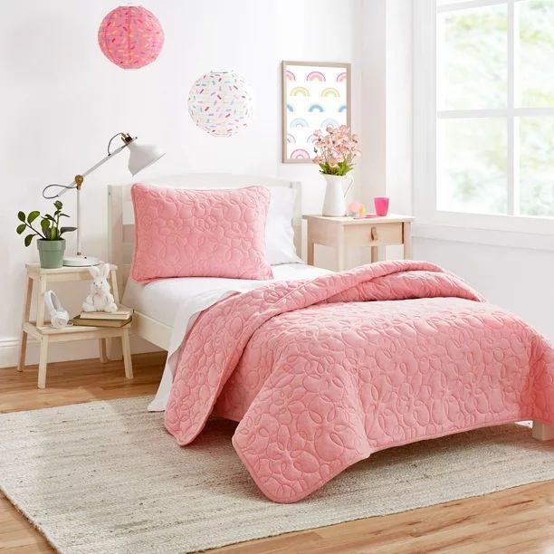 Gap Home Kids T-Shirt Soft Jersey Organic Cotton Blend Quilt Set, Full/Queen, Pink, 3-Pieces - Wa... | Walmart (US)