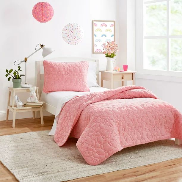 Gap Home Kids T-Shirt Soft Jersey Organic Cotton Blend Quilt Set, Full/Queen, Pink, 3-Pieces - Wa... | Walmart (US)