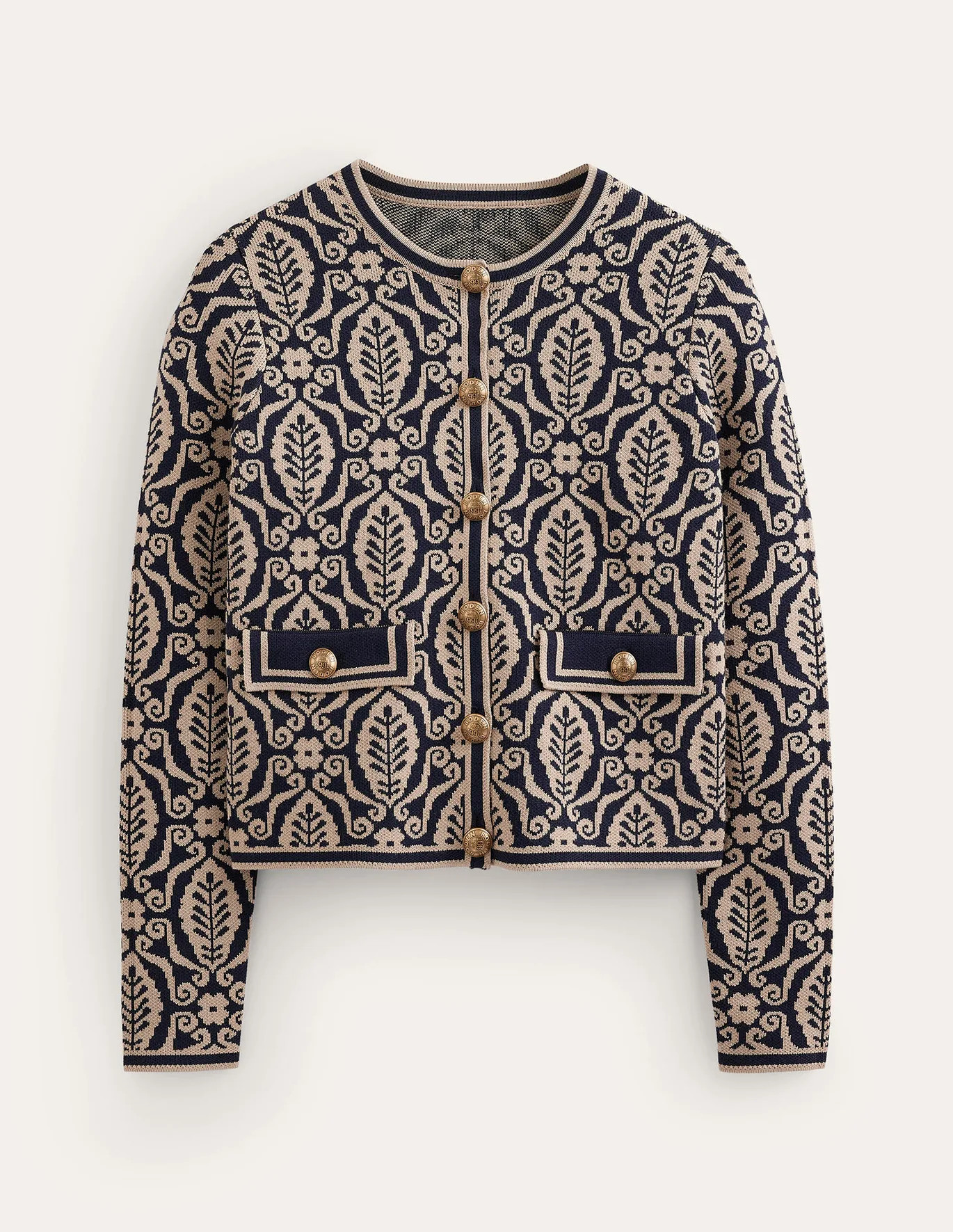 Holly Knitted Jacket - Navy, Camel Foliage | Boden US | Boden (US)