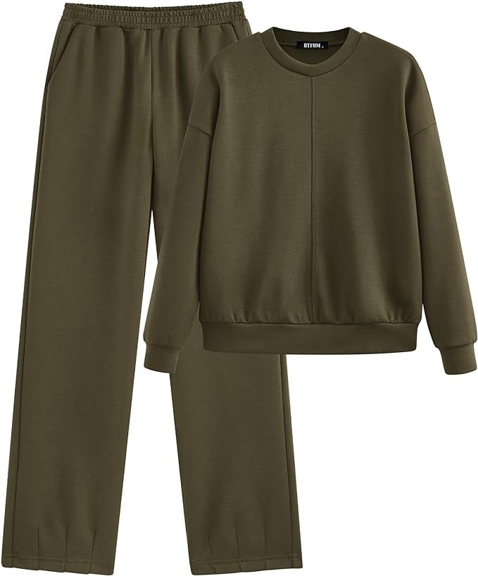 BTFBM 2024 Women 2 Piece Outfits Long Sleeve Pullover Jogger Pants Lounge Sets Fall Winter Sweats... | Amazon (US)