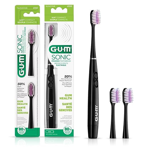 GUM Sonic Powered Toothbrush, Tapered Bristles Clean Below The Gumline, Bundle, Black, 1 Handle(1... | Amazon (US)
