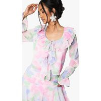 boohoo Dames Bloemen Chiffon Ruffle Blouse | Blush | Maat: 38 | Boohoo.com (NL)