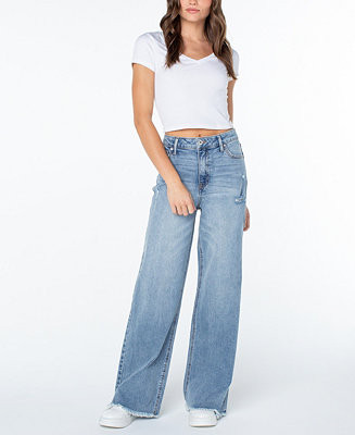 Celebrity Pink Women's Ultra High Rise Frey Hem Wide Leg Jeans - Macy's | Macy's