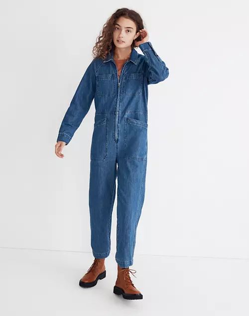Garment-Dyed Denim Crop Coverall Jumpsuit | Madewell
