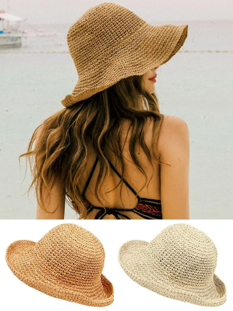 Gustave 2 Pack Women Wide Brim Straw Panama Hat Floppy Summer Sun Hat Foldable Travel Beach Hat f... | Walmart (US)