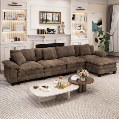 Captiva Designs 5-Seater Cloud Modular Sectional Sofa, 157.5" L-Shaped Couch with Movable Ottoman Taupe Chenille | Target