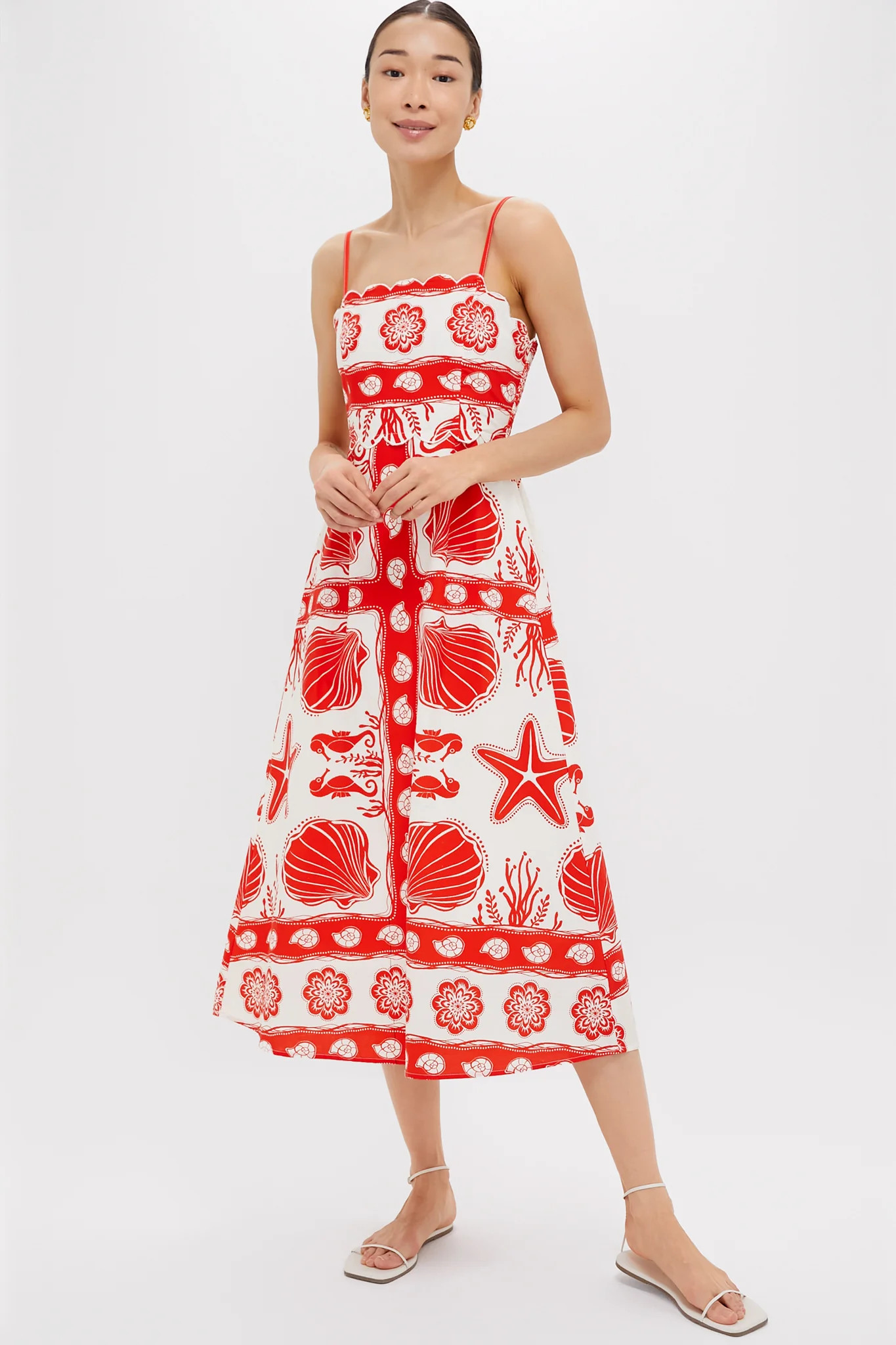Red Multi Shell Midi Dress | Tuckernuck (US)