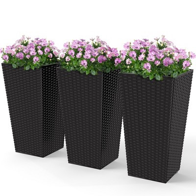 Set of 3 Tall Rattan-Style Planters - 24 Inch UV-Resistant with Drainage Holes | Target