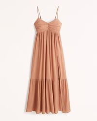 Women's Ruched Babydoll Maxi Dress | Women's | Abercrombie.com | Abercrombie & Fitch (US)
