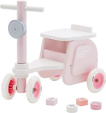 Wooden Baby Walker Baby Ride Baby Balance Bikes, Push & Pull Baby Walker Toy, Foot to Floor Pink ... | Amazon (US)