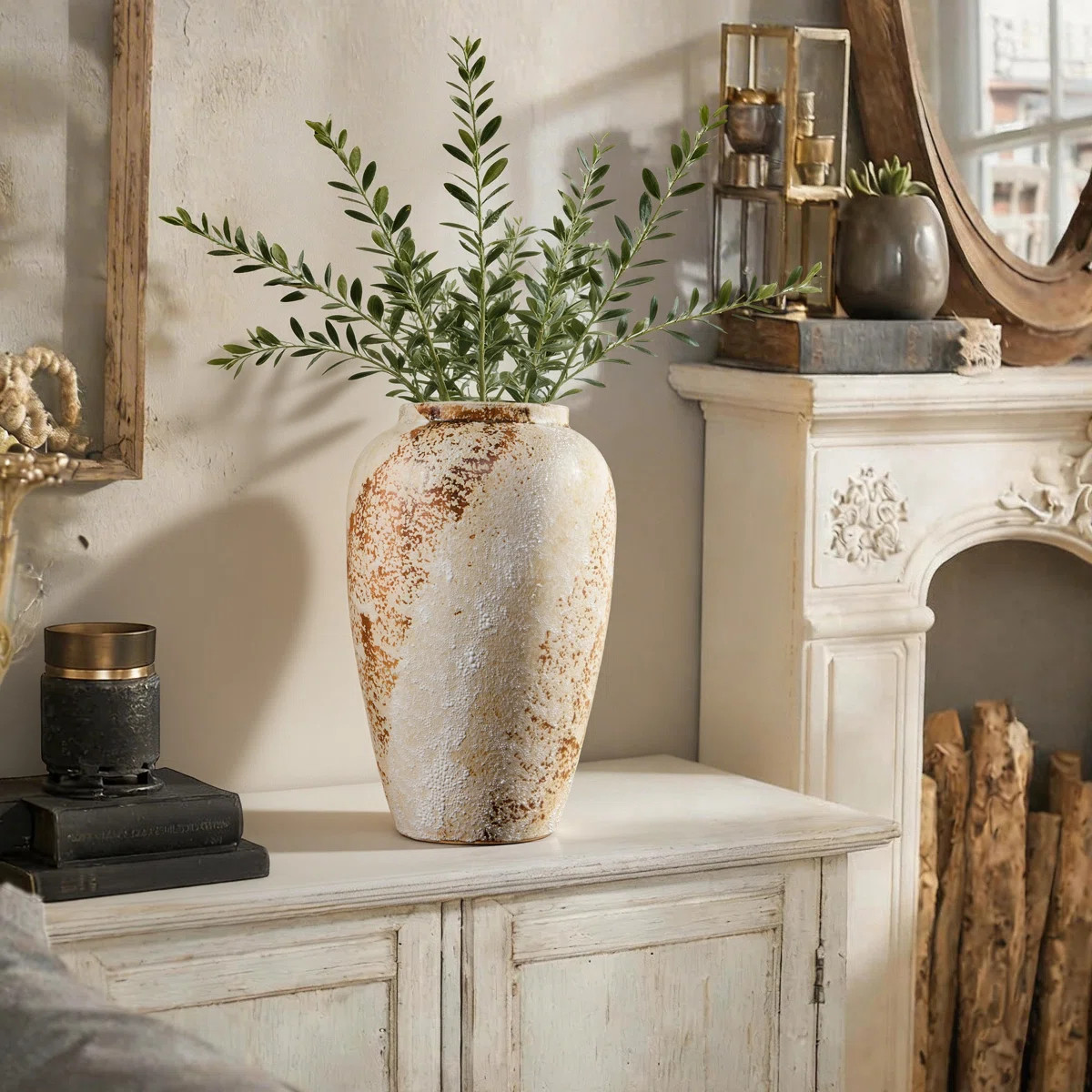 Handmade Ceramic Wide Textured Table Vase, Rustic Style Decorative Vase for Home, Office, Bedroom... | Wayfair North America