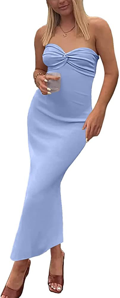 LILLUSORY Women's 2023 Spring Sexy Y2K Midi Knitted Dresses Party Cocktail Bodycon Date Night Sem... | Amazon (US)