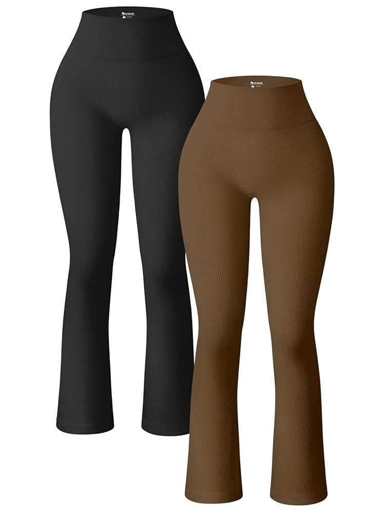 OQQ Women's 2 Piece Yoga Pants Ribbed Seamless Workout High Waist Bell Bottoms Flare Leggings | Amazon (US)