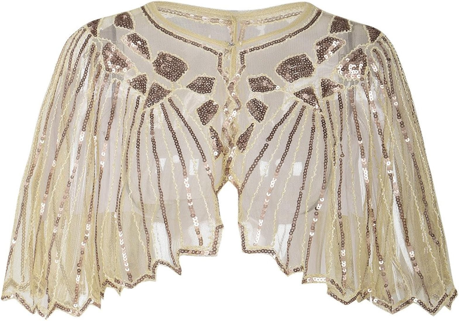 PrettyGuide Women's 1920s Shawl Beaded Sequin Deco Evening Cape Bolero Flapper Cover Up | Amazon (US)