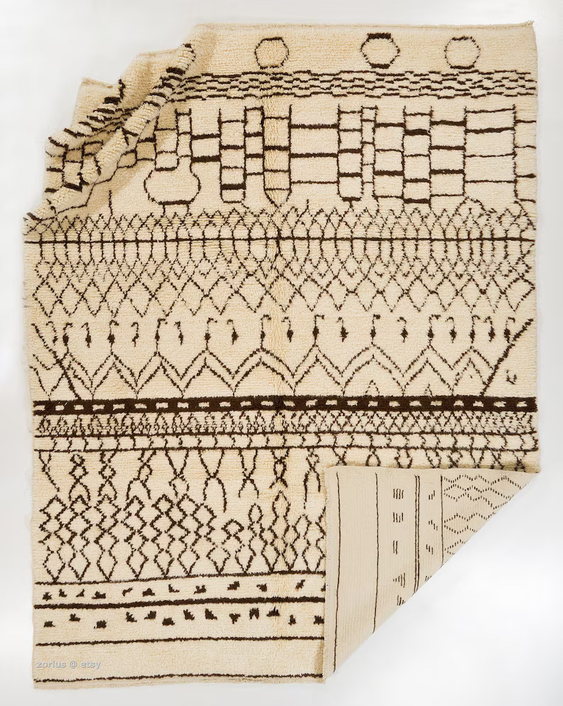 BENI OURAIN RUG - Beige Handmade Berber Rug, Moroccan Mid Century Modern Design, Handmade Atlas D... | Etsy (US)