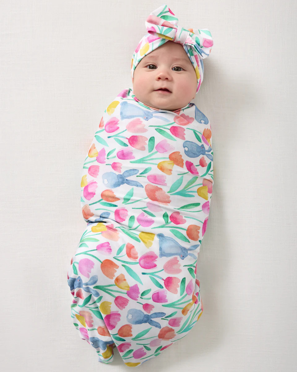Garden Hop Swaddle & Luxe Bow Headband Set | Little Sleepies