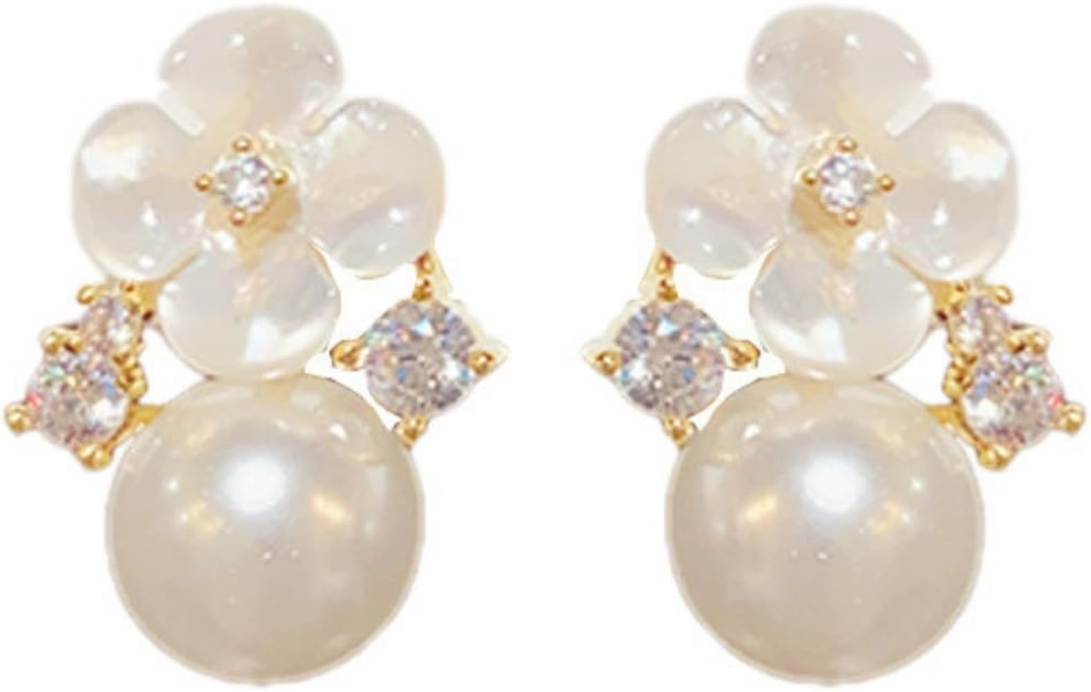 Flower Pearl Stud Earrings for Women Gold Plated Bohemian Camellia Daisy Flowers Floral White Rou... | Amazon (US)