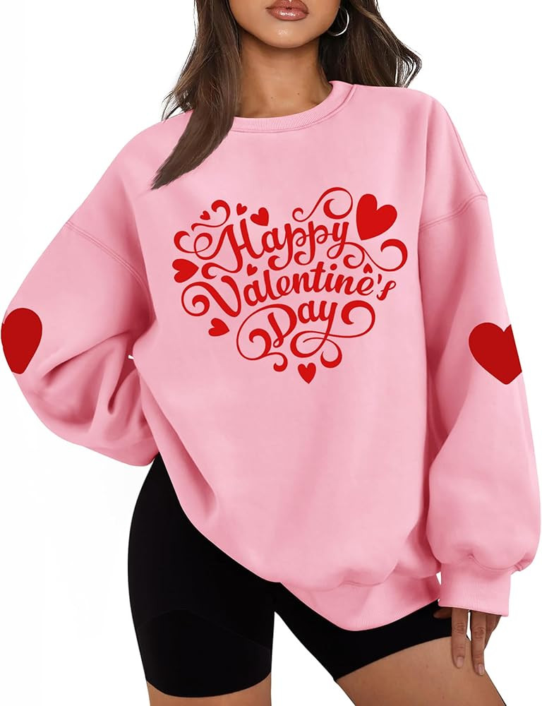 Valentines Sweatshirts for Women Oversized Cute Heart Love Sweatshirt Valentine Gift Long Sleeve ... | Amazon (US)