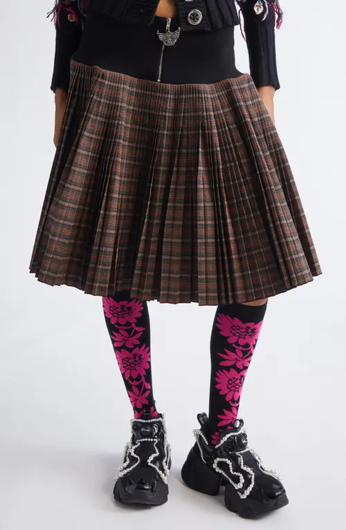 Chopova Lowena Fret Plaid Pleated Skirt in Black Multi at Nordstrom, Size Small | Nordstrom