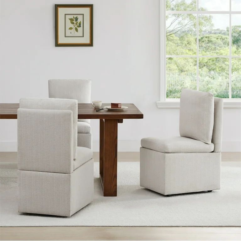 CHITA Dining Chair with Caster Set of 2, Modern Dining Room Chair with Storage, Fabric in Linen | Walmart (US)