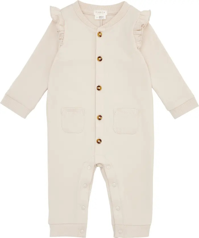 Ruffle Shoulder Organic Cotton Fleece Romper | Nordstrom