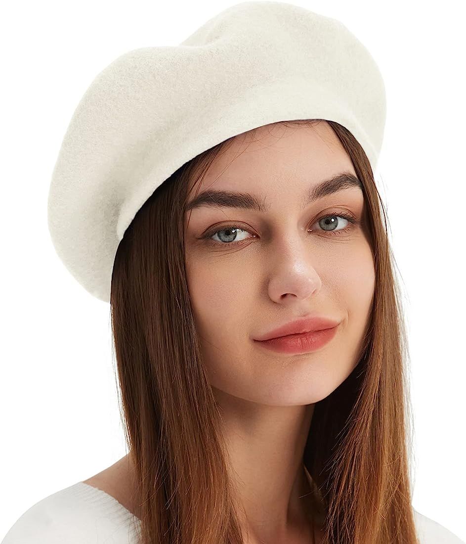 Wool Beret Hat French Beret Cap Winter Artist Painter Hat Solid Color for Women | Amazon (US)