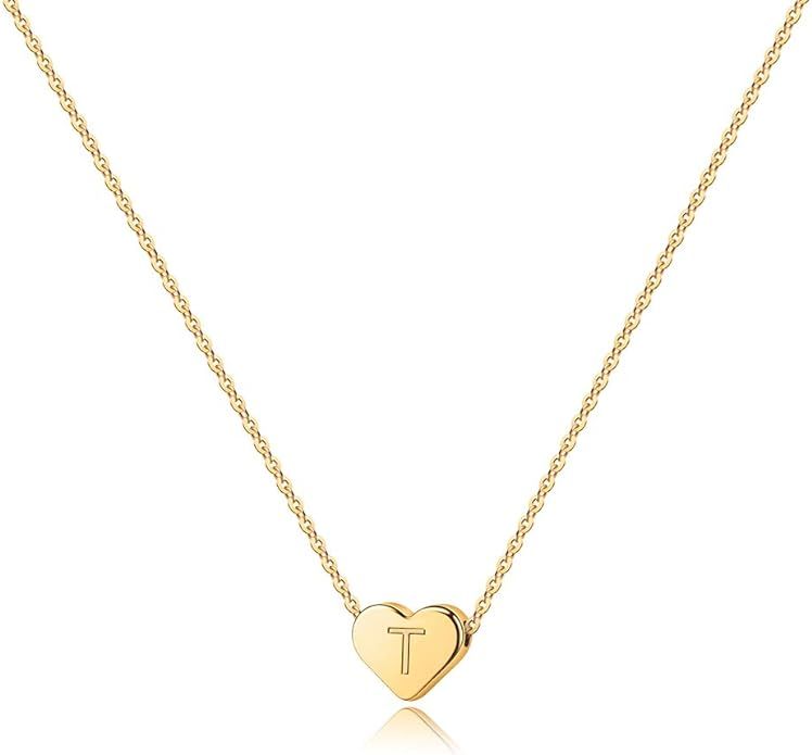 Turandoss Heart Initial Necklaces for Women Girls - 14K Gold Filled Heart Pendant Letter Alphabet... | Amazon (US)