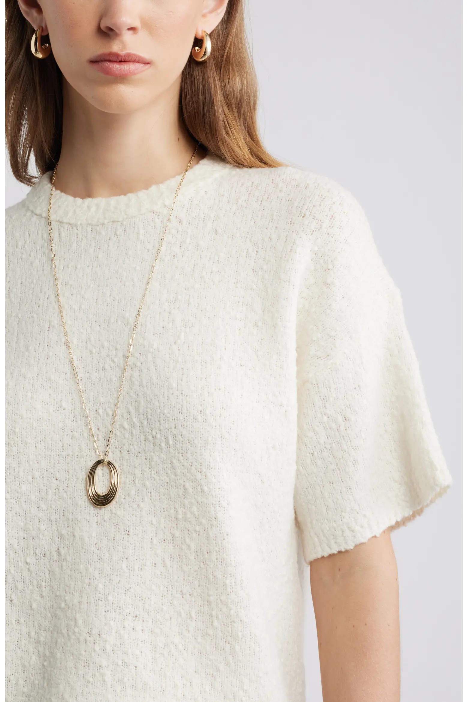 Short Sleeve Stretch Wool Blend Bouclé Sweater (Women) | Nordstrom | Nordstrom