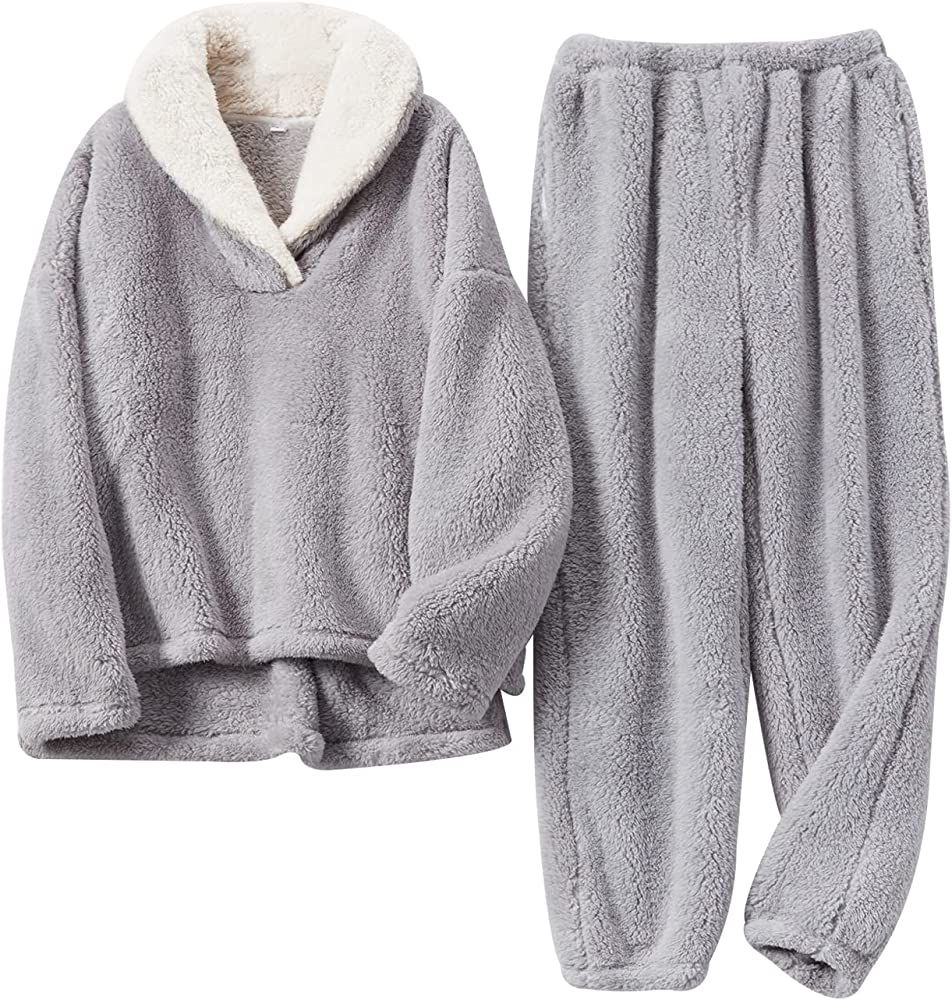 Gihuo Women' s Fluffy Pajamas Set Fleece Pullover Pants Loose Plush Sleepwear | Amazon (US)