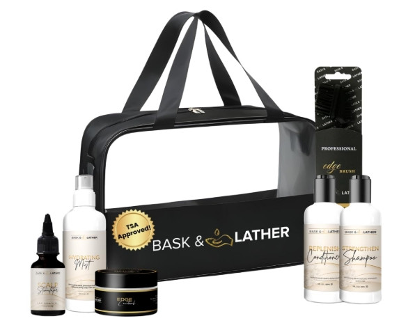 Bask & Lather On the Go Travel Essential Kit, Hydrating Hair Products for Black Hair, Travel Case With Shampoo & Conditioner, Mist, Edge Control, Scalp Stimulator & Edge Control Brush, TSA Accepted 

 #LTKfoodie #LTKU #LTKBeauty