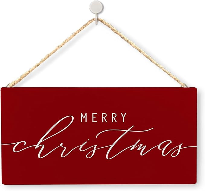 Red Merry Christmas Hanging Wooden Signs Plaque Wall Hanging, Christmas Door Sign Hanger, Merry X... | Amazon (US)