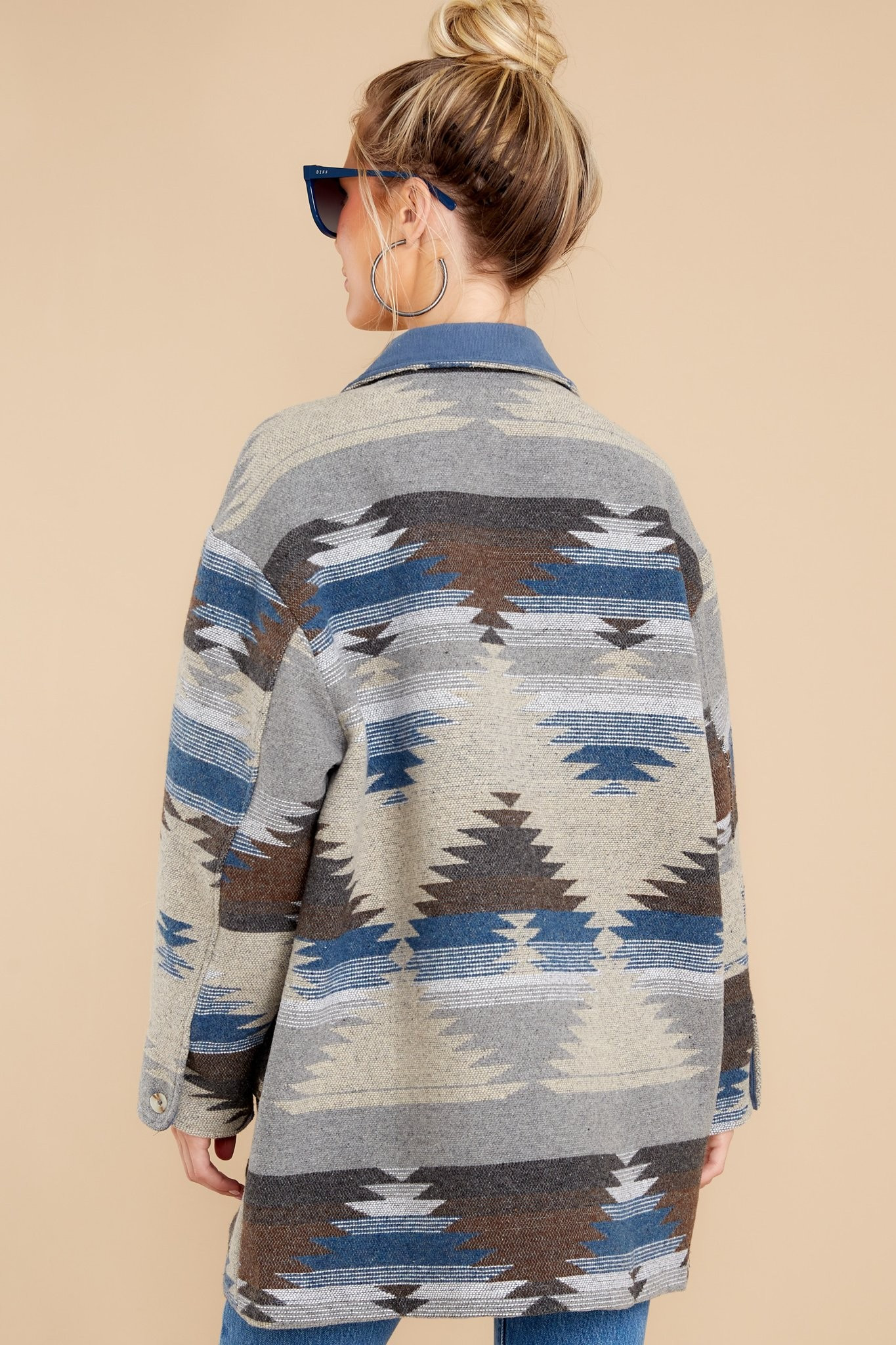 Brave The Cold Taupe Multi Print Shacket | Red Dress 