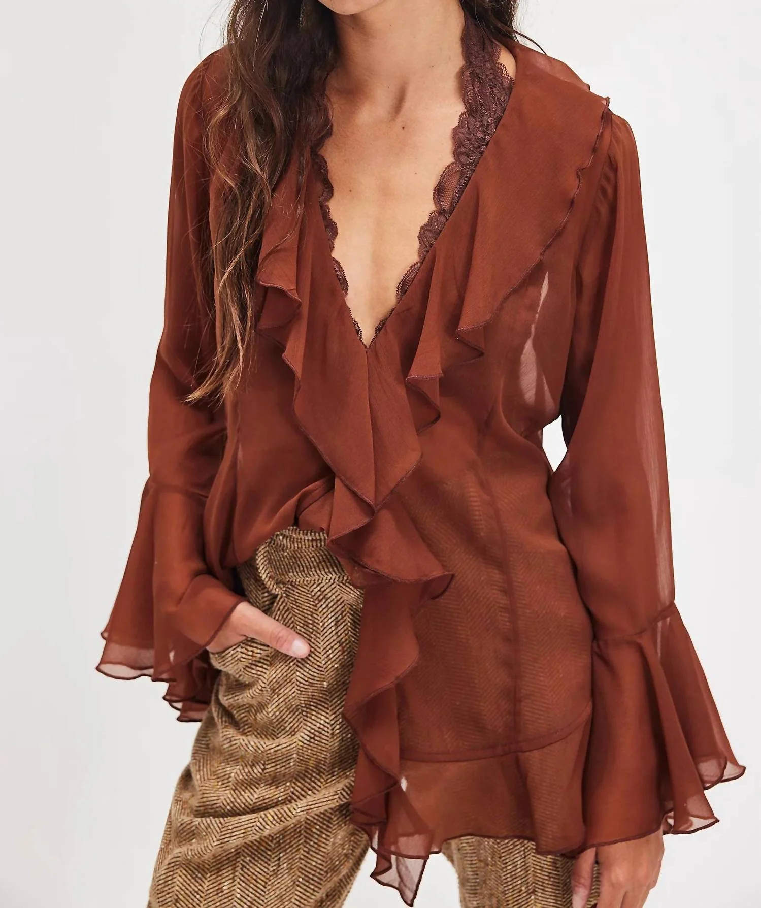 Bali Tulula Chiffon Top In Umber Earth | Shop Simon