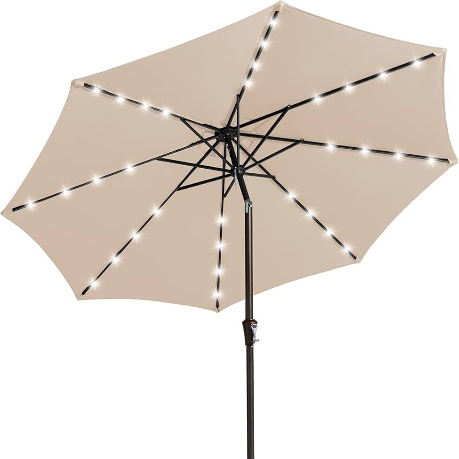 JEAREY Upgrade 9FT LED Lighted Patio Umbrella, Solar Outdoor Umbrella, Tilt Table Umbrella for Po... | Amazon (US)