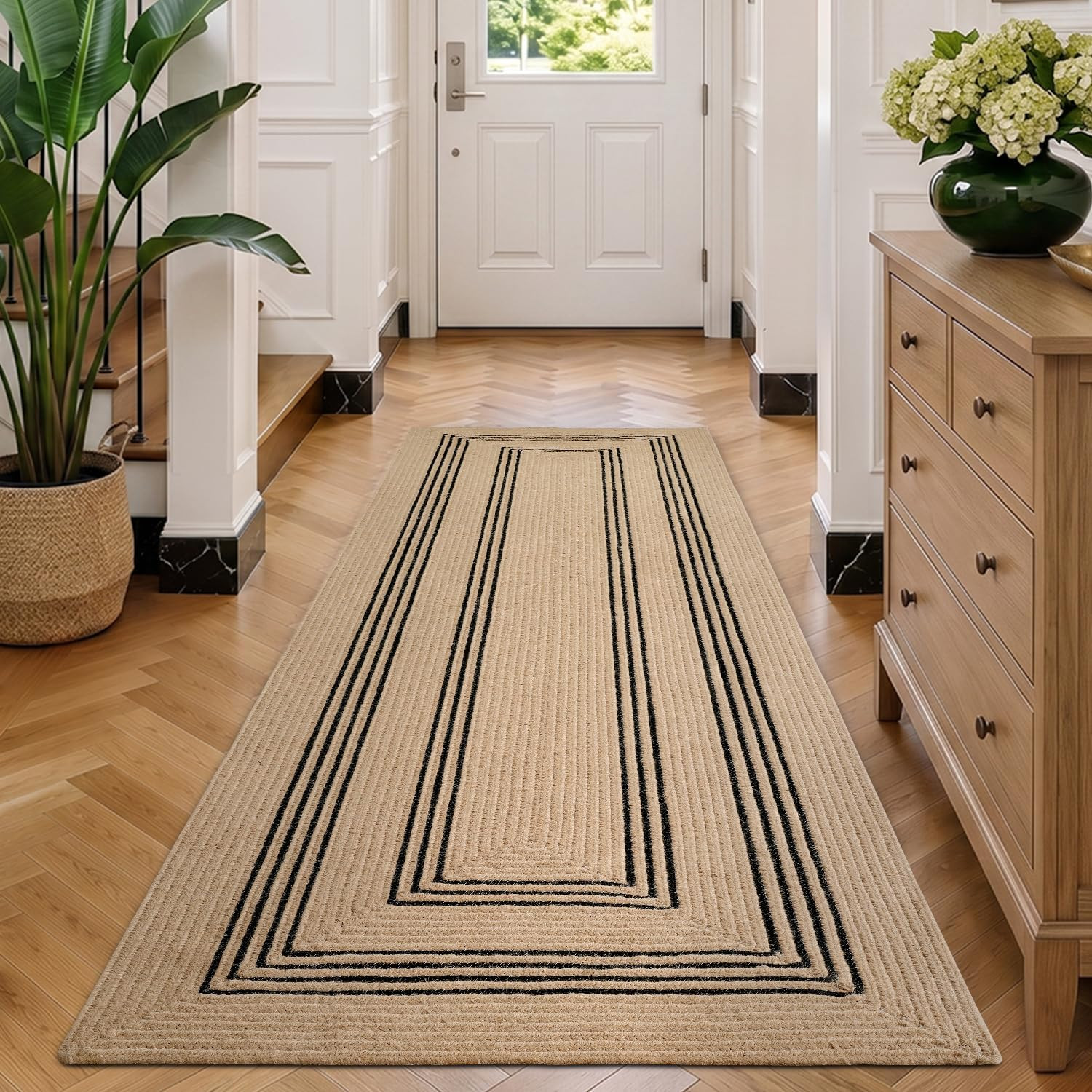 LUMI 3x8 Natural Jute Runner Rug, Braided Farmhouse Hallway Rug | Amazon (US)