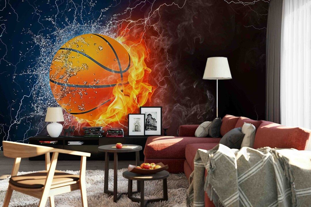 3D Creative Basketball Fire Smoke White Lines Wallpaper Mural Peel and Stick Wallpaper Removable ... | Etsy (US)