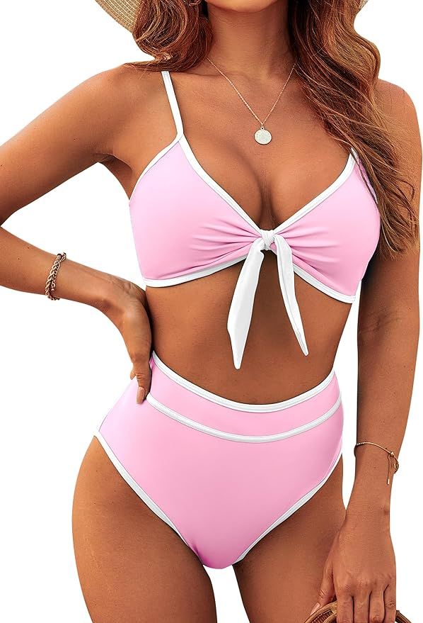 Blooming Jelly Womens High Waisted Bikini Set Tie Knot High Rise Two Piece Swimsuits Bathing Suit... | Amazon (US)