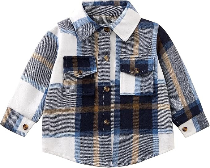 Toddler Baby Boy Girl Shirt Flanne Jacket Plaid Long Sleeve Button Down Shirt Kids Fall Winter Sh... | Amazon (US)