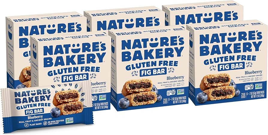 Nature’s Bakery Gluten Free Fig Bars, Blueberry, Real Fruit, Vegan, Non-GMO, Snack bar, 6 boxes... | Amazon (US)