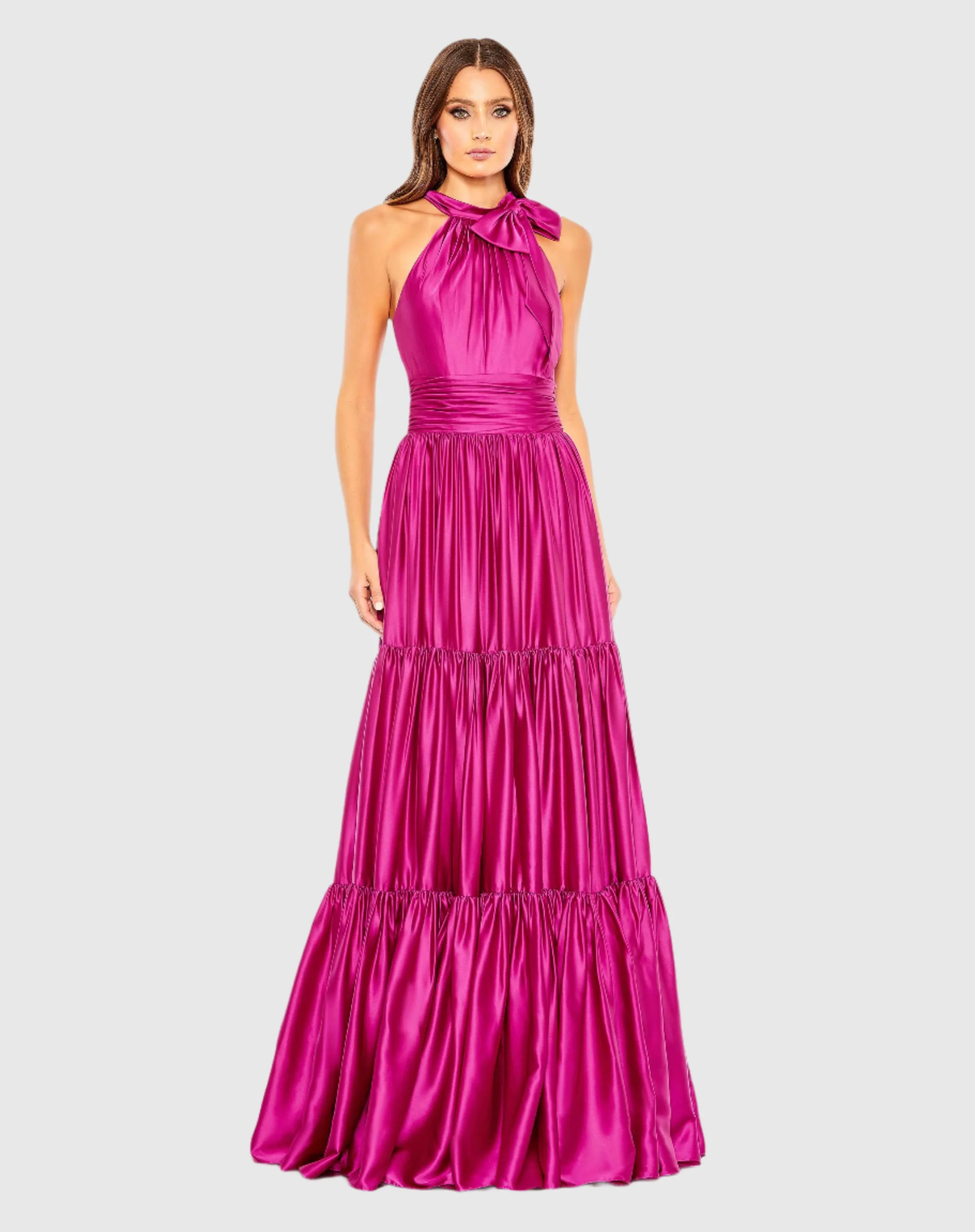 Ruffle Tiered Soft Tie Halter Neck Gown - Mac Duggal | Mac Duggal