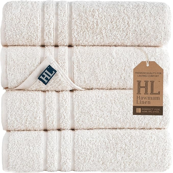 Hawmam Linen Sea Salt Cream Bath Towels 4 Pack Soft and Absorbent, Premium Quality Perfect for Da... | Amazon (US)