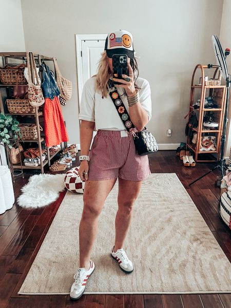 Saturday casual date night 
Cropped polo ✂️ & thrifted 
Boxer shorts L 
Adidas sized down 
Trucker hat, summer style 

#LTKFindsUnder50 #LTKOver40 #LTKStyleTip