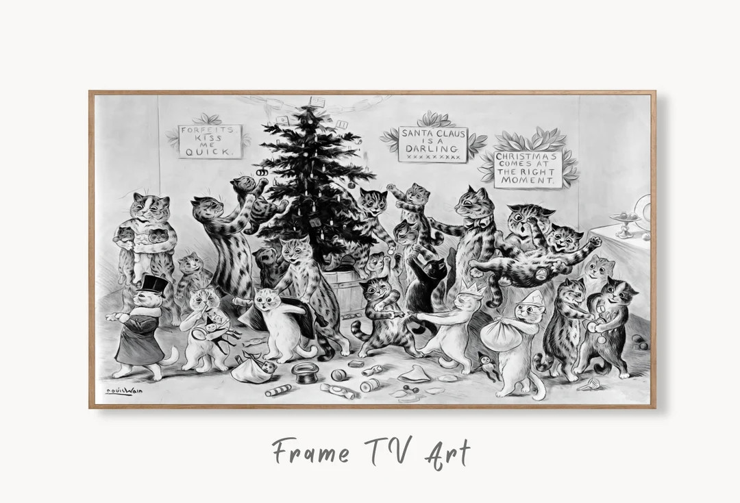 Samsung Frame TV Art 4K Retro Christmas Cats Postcard. Vintage - Etsy | Etsy (US)