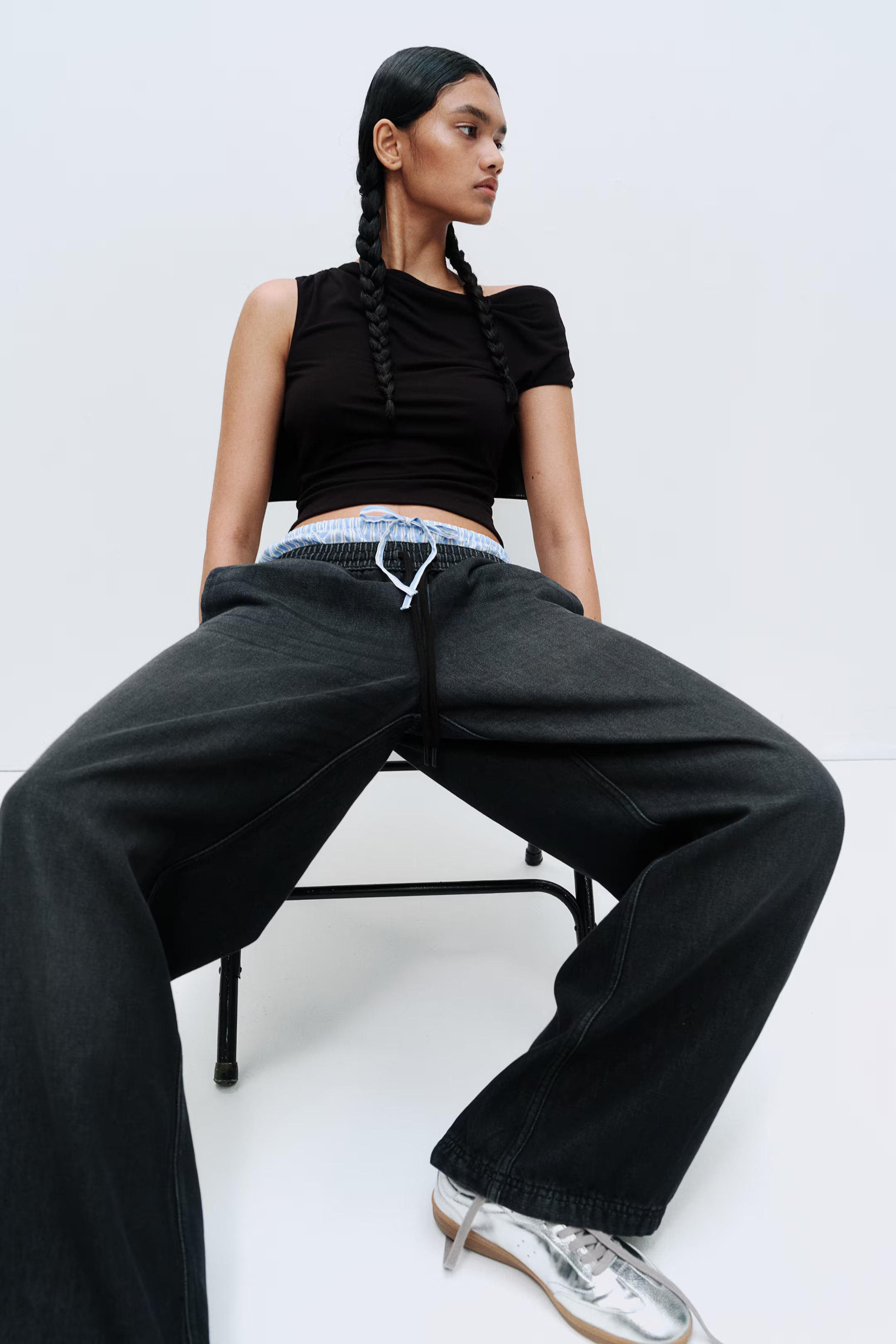 Denim Pull-on Pants - Regular waist - Long - Black - Ladies | H&M US | H&M (US + CA)