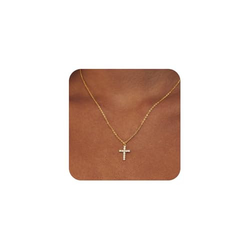 LULII Cross Necklace for Women Dainty 14K Gold Plated Cute Diamond CZ Cross Pendant Choker Simple Gold Necklace Faith Jewelry Gifts | Amazon (US)