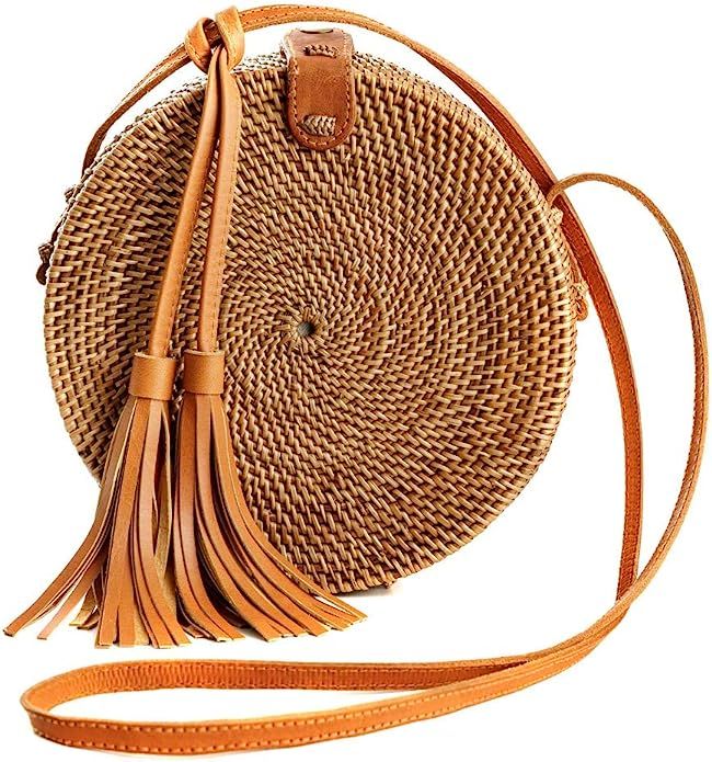 Rattan Bags for Women - Handmade Wicker Woven Purse Handbag Circle Boho Bag Bali … | Amazon (US)