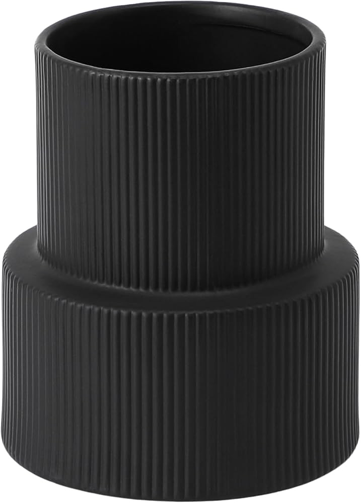 Black Ceramic Flower Vase, Large Ceramic Vase, Decorative Vase, Boho Vase, Modern Vase, Ribbed Va... | Amazon (US)