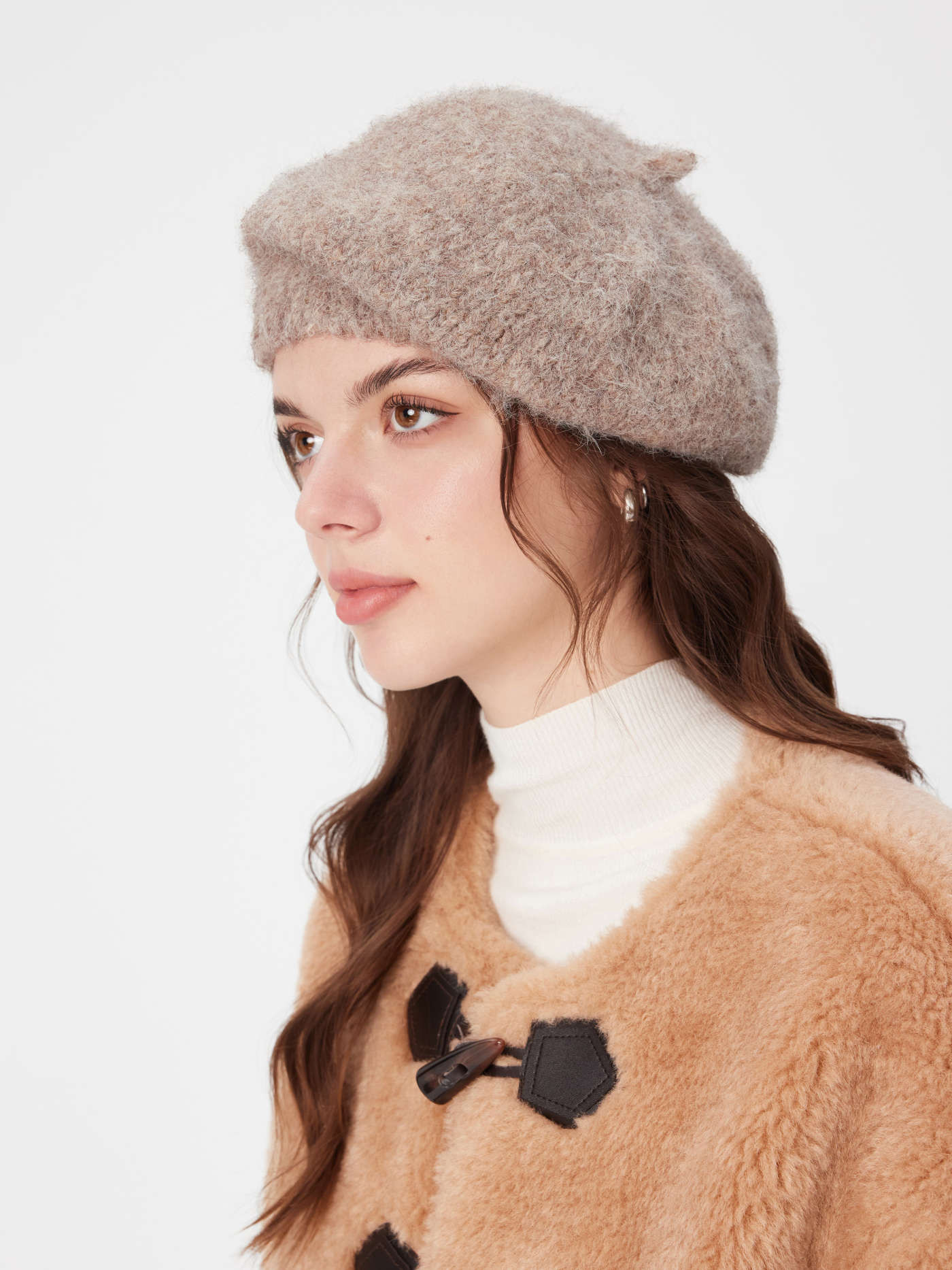 Wool blend SOLID FUZZY BERET For School Daily Casual Date Coffee Shop Work | Cider